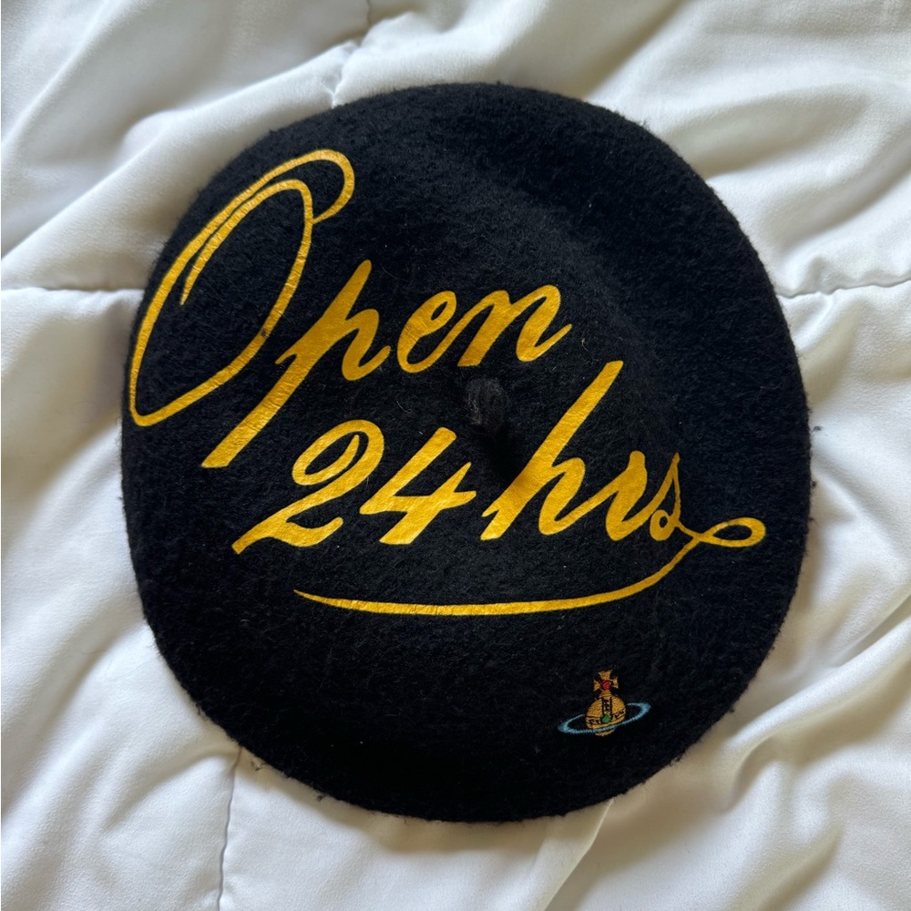 Vivienne Westwood Black 'Open 24 Hours' Beret